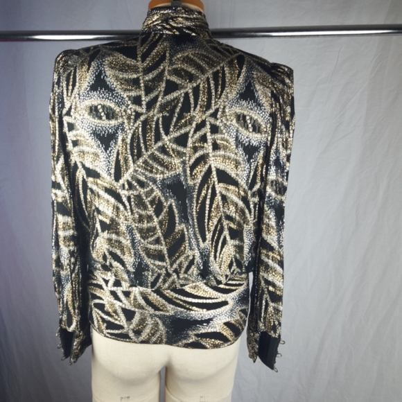 VTG SAKS FIFTH AVE METALLIC BLACK GOLD BLOUSE SZ 8 - Picture 5 of 6